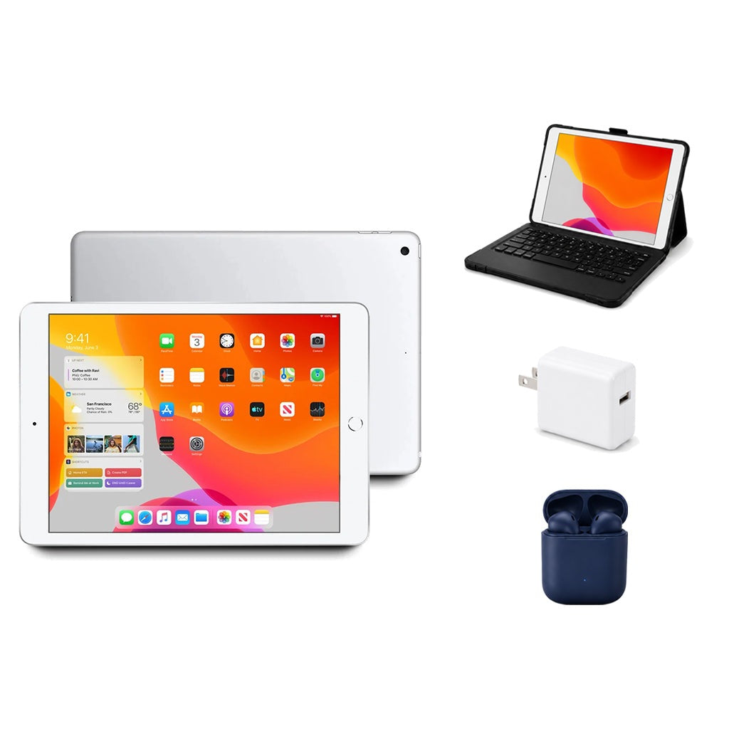 Refurbished Apple iPad 10.2" 7th Gen 32GB Wi-Fi Silver Excellent Condition + ZAGG Rugged Pro Connect Keyboard Case + InPod Headphones + Charger