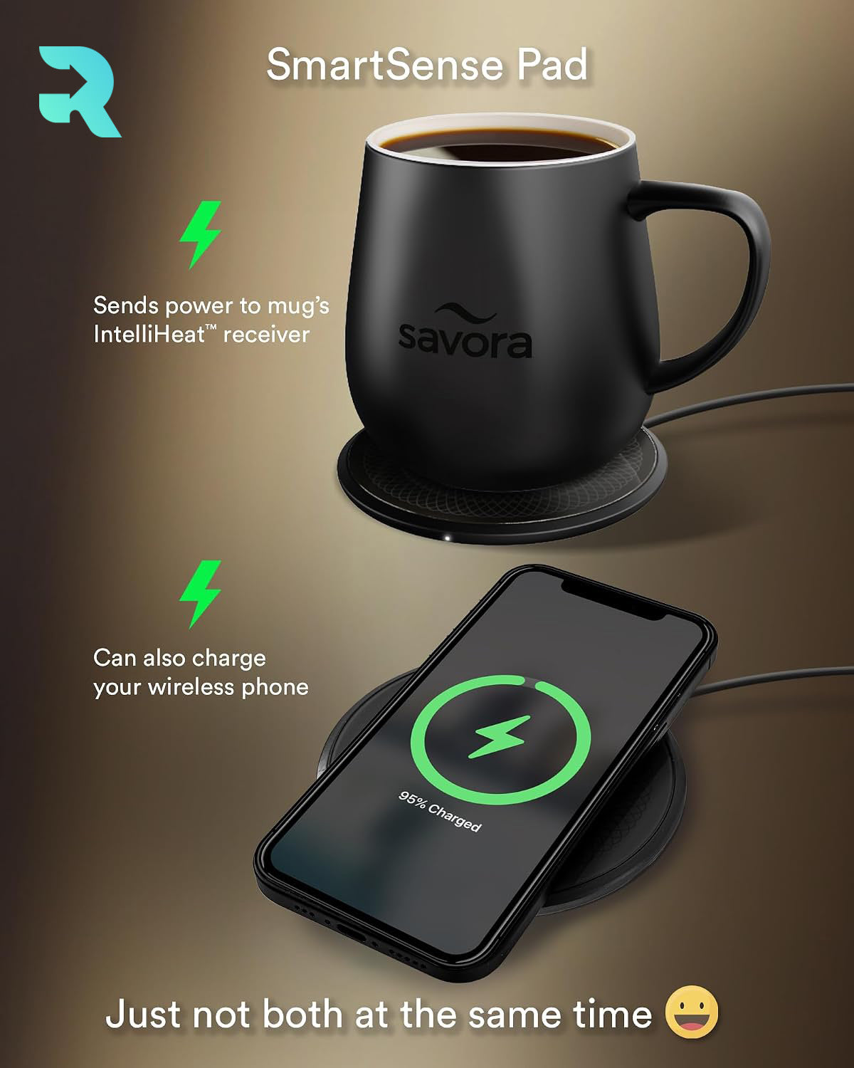 Savora IntelliHeat Heated Coffee Mug with Smart Sense Pad Multiple Color