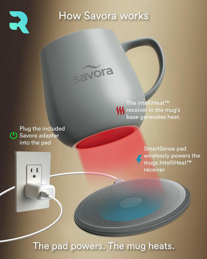 Savora IntelliHeat Heated Coffee Mug with Smart Sense Pad Multiple Color