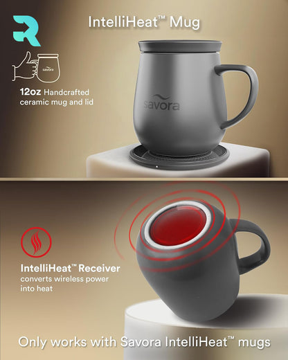Savora IntelliHeat Heated Coffee Mug with Smart Sense Pad Charcoal (New)