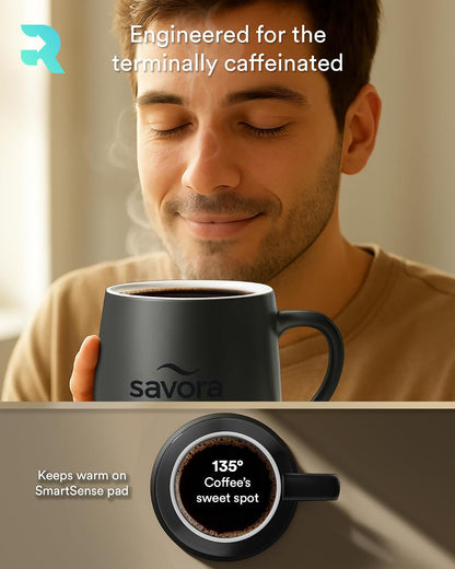 Savora IntelliHeat Heated Coffee Mug with Smart Sense Pad Black (New)