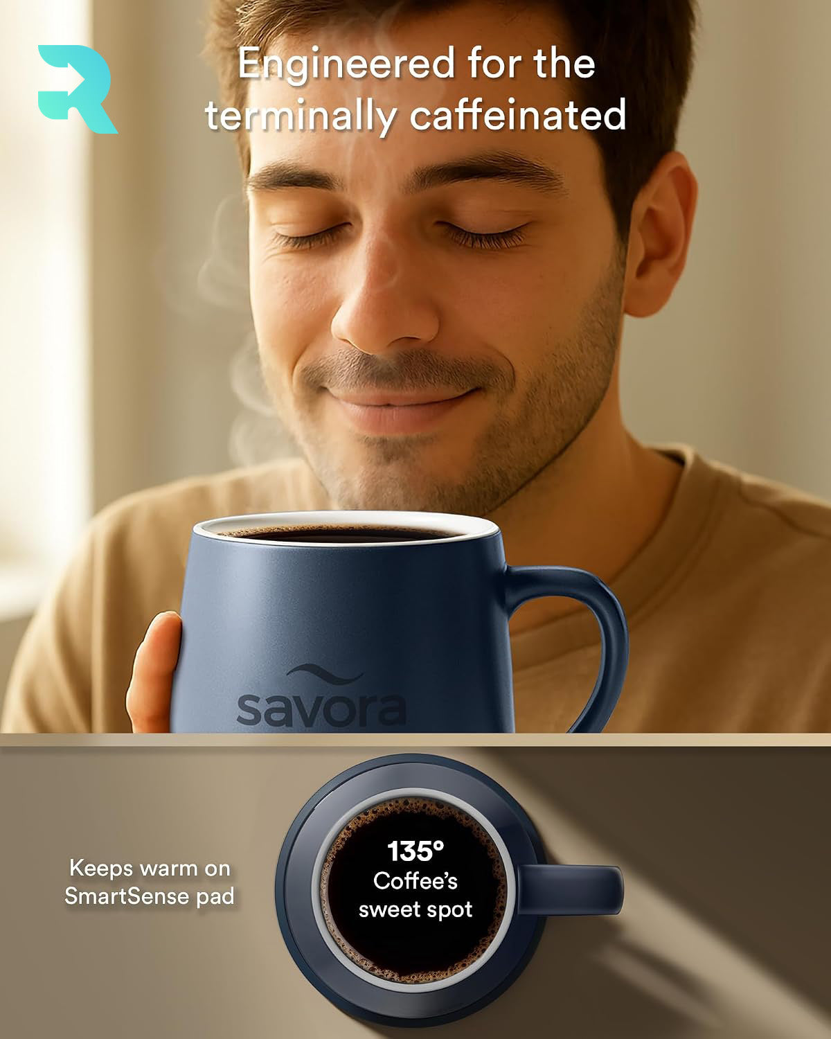 Savora IntelliHeat Heated Coffee Mug with Smart Sense Pad Multiple Color