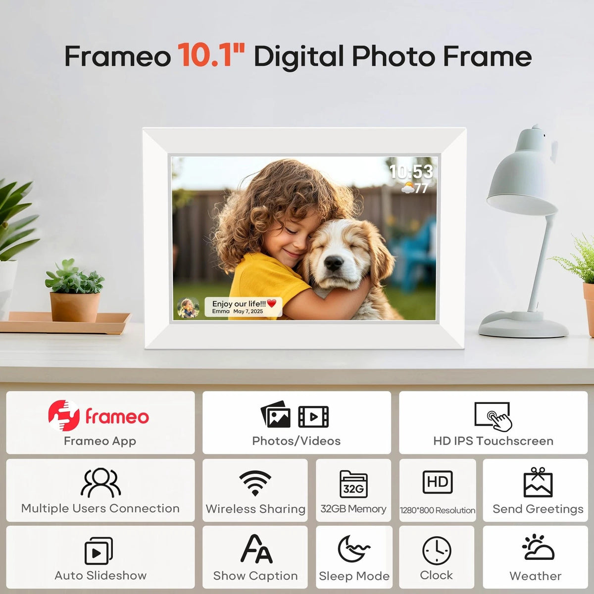 Miroir 10.1" Digital Photo Frame via Frameo App WiFi 32GB (New)