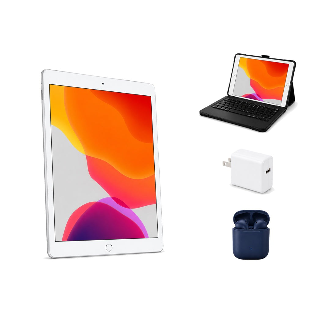 Refurbished Apple iPad 10.2" 7th Gen 32GB Wi-Fi Silver Excellent Condition + ZAGG Rugged Pro Connect Keyboard Case + InPod Headphones + Charger