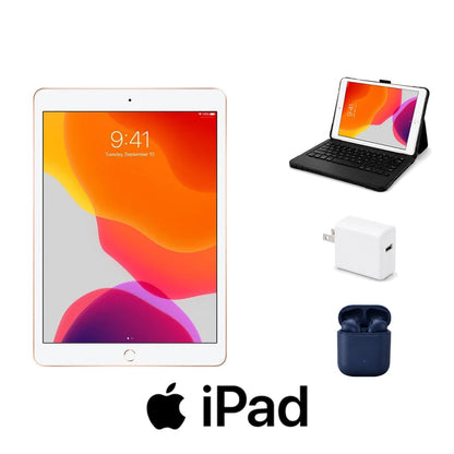 Refurbished Apple iPad 10.2" (7th Gen) Wi-Fi 32GB Gold Excellent Condition + ZAGG Rugged Pro Connect Keyboard Case + InPod Headphones + Charger