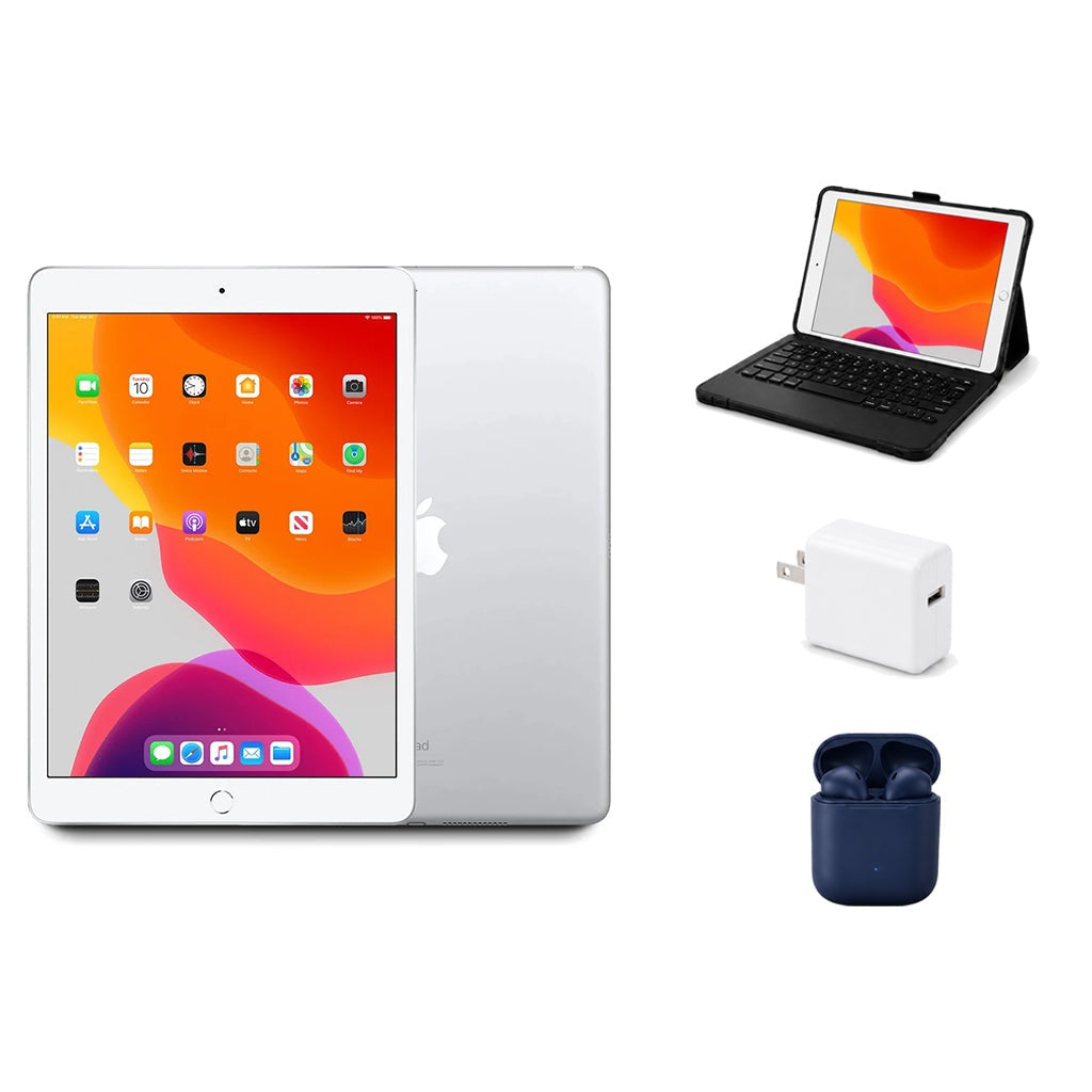 Refurbished Apple iPad 10.2" 7th Gen 32GB Wi-Fi Silver Excellent Condition + ZAGG Rugged Pro Connect Keyboard Case + InPod Headphones + Charger