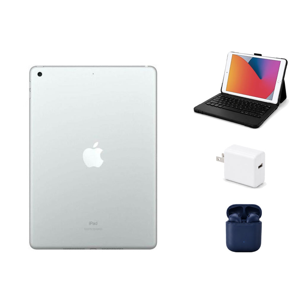 Refurbished Apple iPad 8th Gen 10.2" 32GB Wi-Fi Silver (Excellent Condition) + ZAGG Rugged Pro Connect Keyboard Case + InPod Headphones + Charger