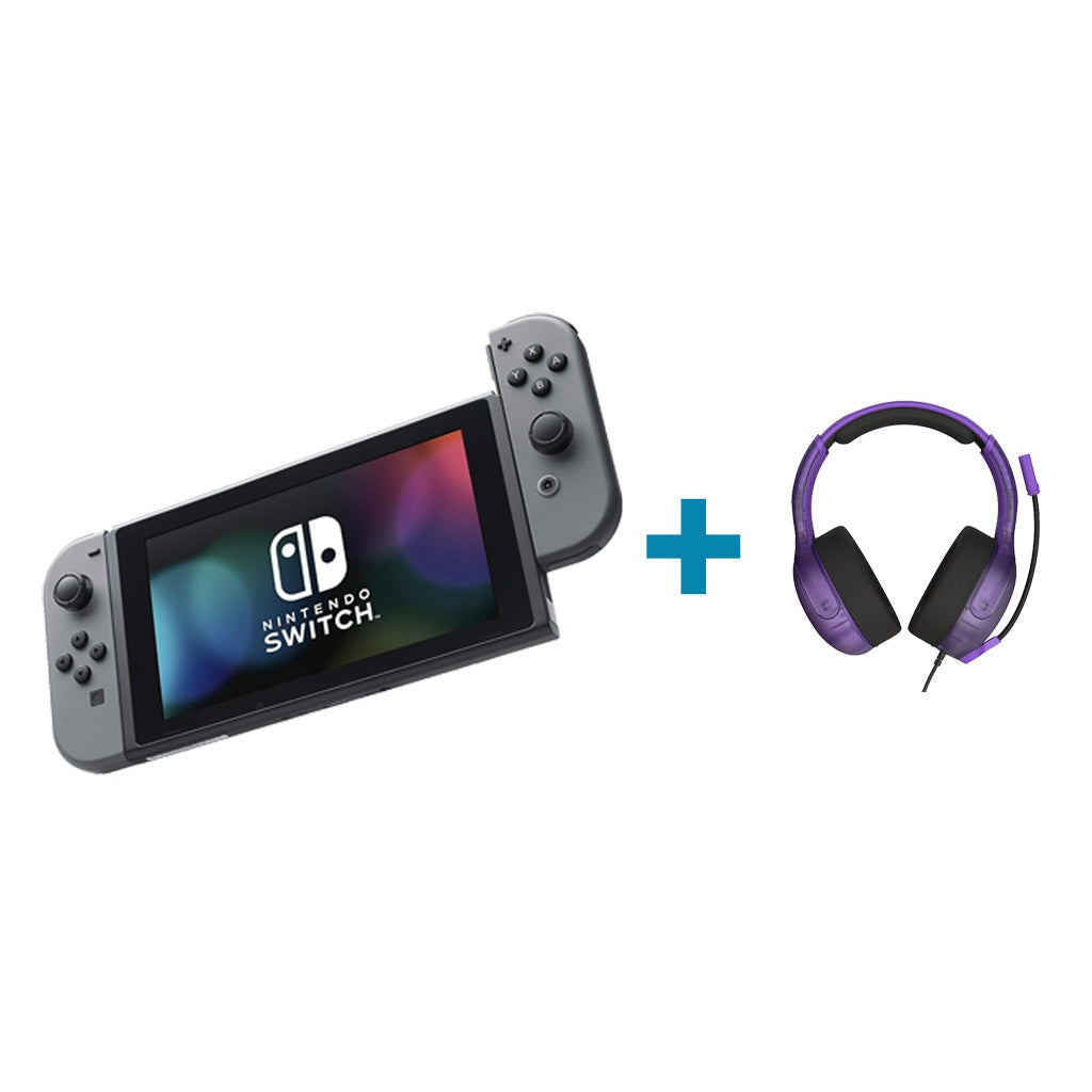 Refurbished Nintendo Switch Hybrid Gaming Console HAC-001 32GB Wi-Fi Black Hybrid Gaming Console + Turtle Beach Airlite Fit Wired Gaming Headset Purple Bundle