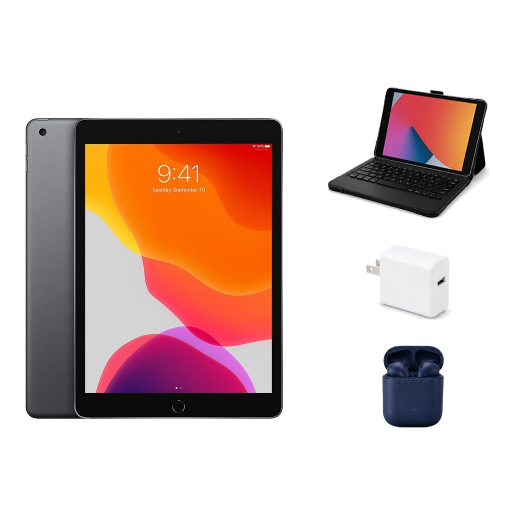 Refurbished Apple iPad 10.2" (7th Gen) WiFi 128GB Space Gray Excellent Condition + ZAGG Rugged Pro Connect Keyboard Case + InPod Headphones + Charger