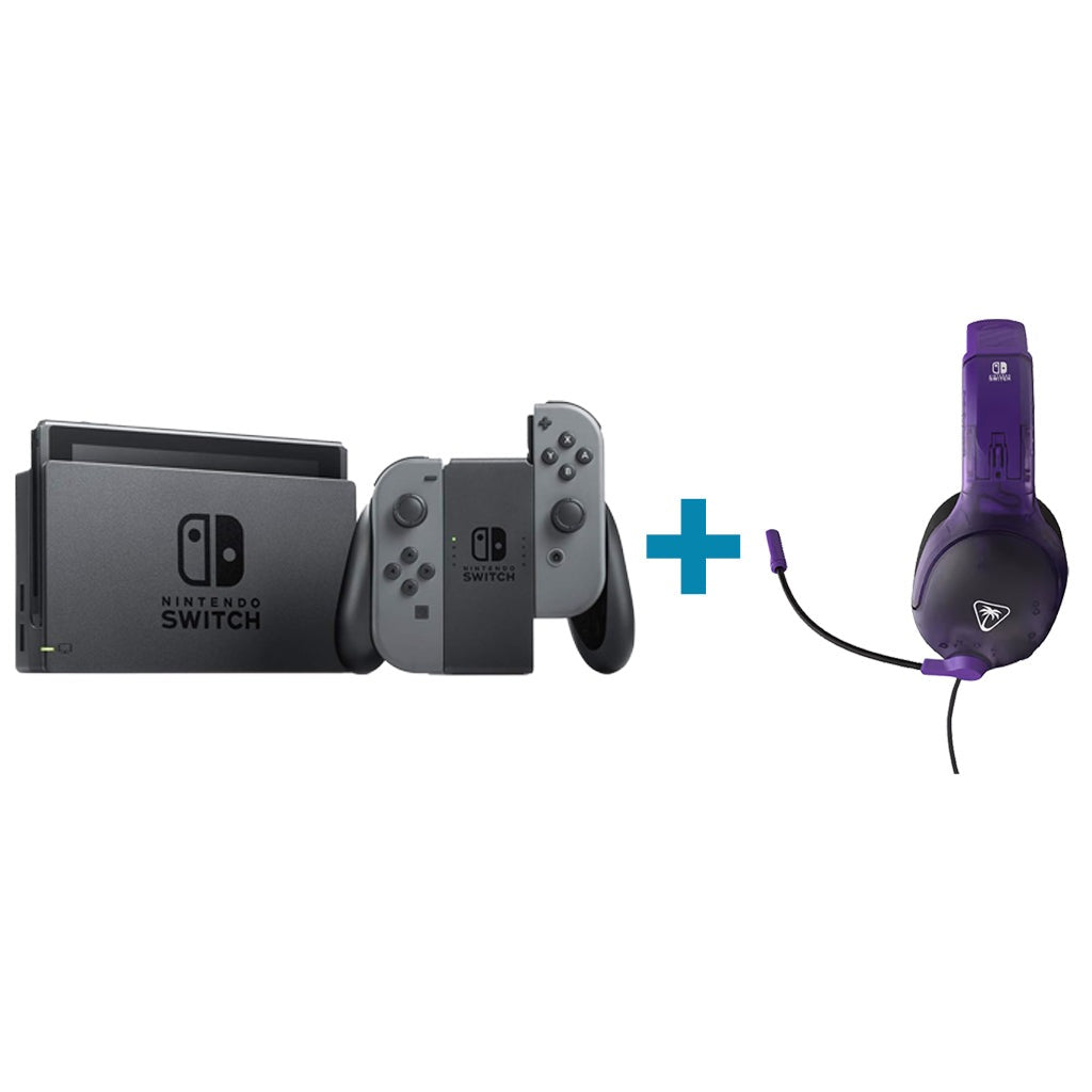 Refurbished Nintendo Switch Hybrid Gaming Console HAC-001 32GB Wi-Fi Black Hybrid Gaming Console + Turtle Beach Airlite Fit Wired Gaming Headset Purple Bundle