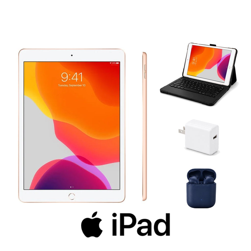 Refurbished Apple iPad 10.2" (7th Gen) Wi-Fi 32GB Gold Excellent Condition + ZAGG Rugged Pro Connect Keyboard Case + InPod Headphones + Charger