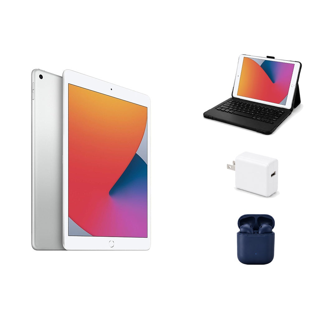 Refurbished Apple iPad 8th Gen 10.2" 32GB Wi-Fi Silver (Excellent Condition) + ZAGG Rugged Pro Connect Keyboard Case + InPod Headphones + Charger