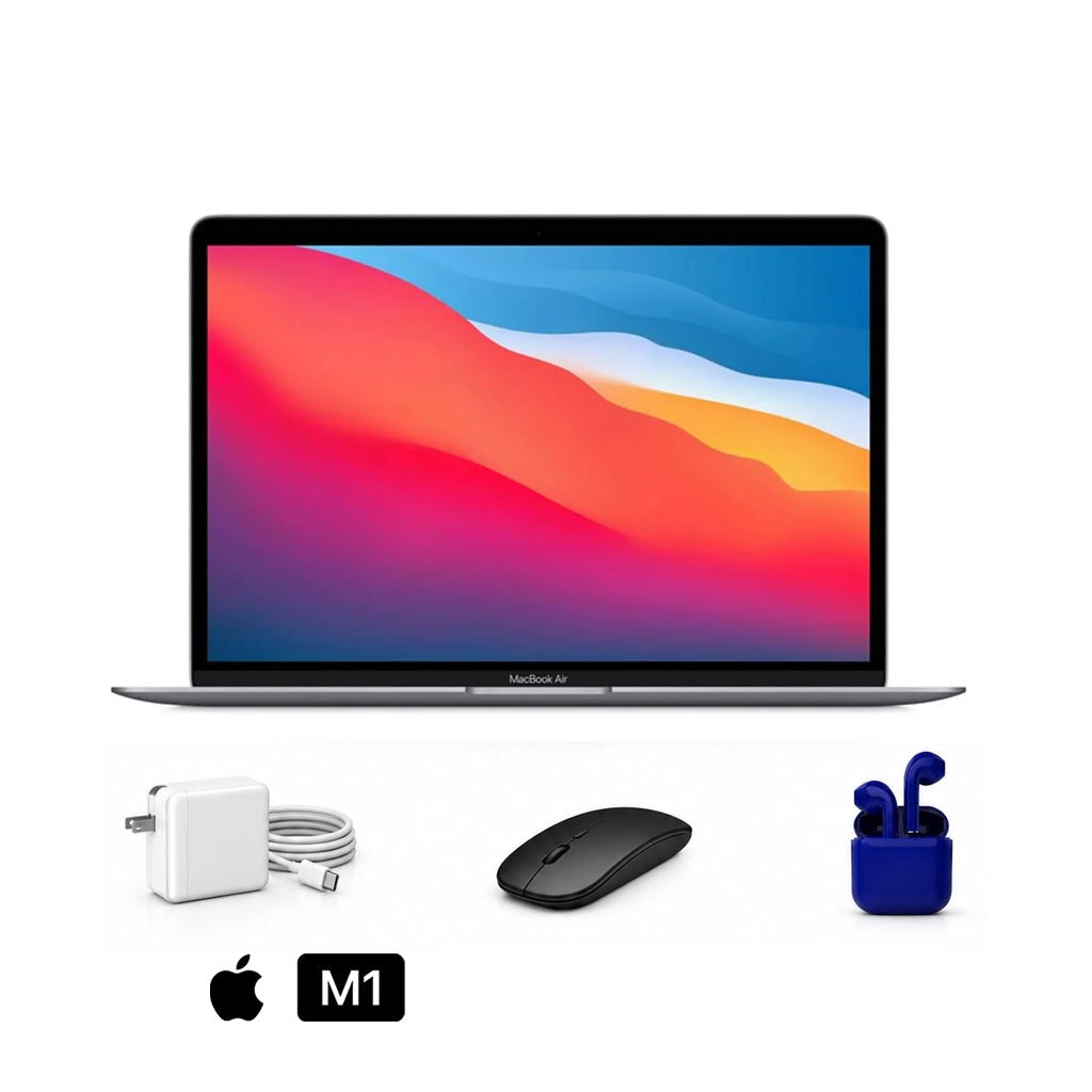 Refurbished Apple MacBook Air 13" (2020) M1 8GB/128GB Space Gray Good Condition with Generic Wireless Mouse + USA Essentials True Wireless Earbuds + Charger
