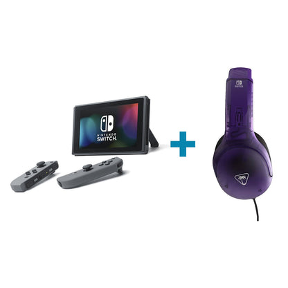 Refurbished Nintendo Switch Hybrid Gaming Console HAC-001 32GB Wi-Fi Black Hybrid Gaming Console + Turtle Beach Airlite Fit Wired Gaming Headset Purple Bundle