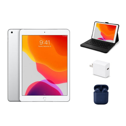 Refurbished Apple iPad 10.2" 7th Gen 32GB Wi-Fi Silver Excellent Condition + ZAGG Rugged Pro Connect Keyboard Case + InPod Headphones + Charger