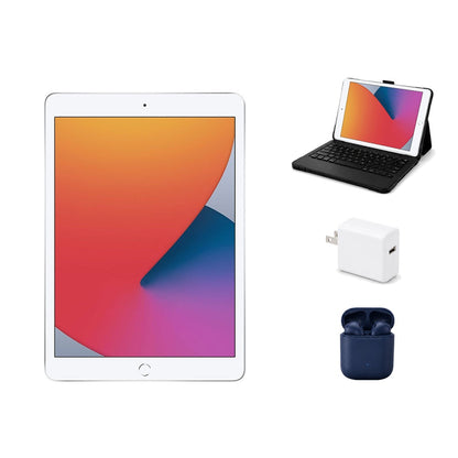 Refurbished Apple iPad 8th Gen 10.2" 32GB Wi-Fi Silver (Excellent Condition) + ZAGG Rugged Pro Connect Keyboard Case + InPod Headphones + Charger