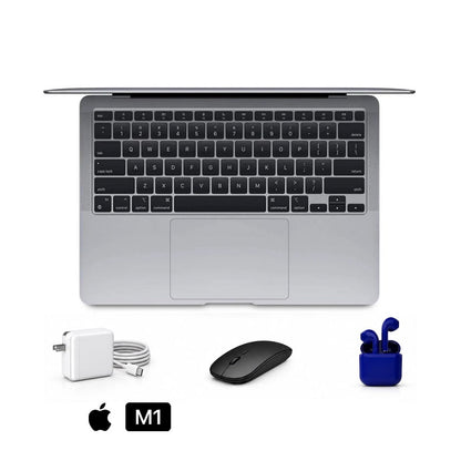Refurbished Apple MacBook Air 13" (2020) M1 8GB/128GB Space Gray Good Condition with Generic Wireless Mouse + USA Essentials True Wireless Earbuds + Charger
