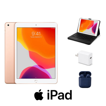 Refurbished Apple iPad 10.2" (7th Gen) Wi-Fi 32GB Gold Excellent Condition + ZAGG Rugged Pro Connect Keyboard Case + InPod Headphones + Charger