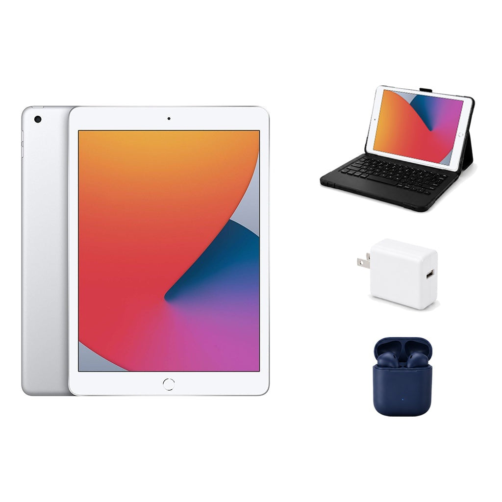 Refurbished Apple iPad 8th Gen 10.2" 32GB Wi-Fi Silver (Excellent Condition) + ZAGG Rugged Pro Connect Keyboard Case + InPod Headphones + Charger