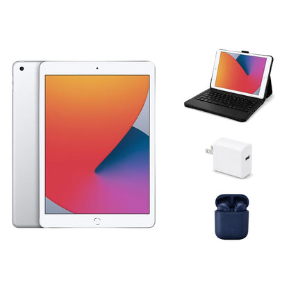 Refurbished Apple iPad 8th Gen 10.2" 32GB Wi-Fi Silver (Excellent Condition) + ZAGG Rugged Pro Connect Keyboard Case + InPod Headphones + Charger